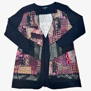 Linea Domani Limited Collection Black Abstract Mesh Long Sleeve Open Cardigan XL